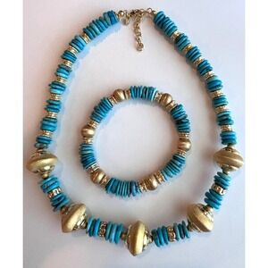 Veronese Italy 925 Sterling Silver Rondelle Bead Turquoise Necklace Bracelet Set